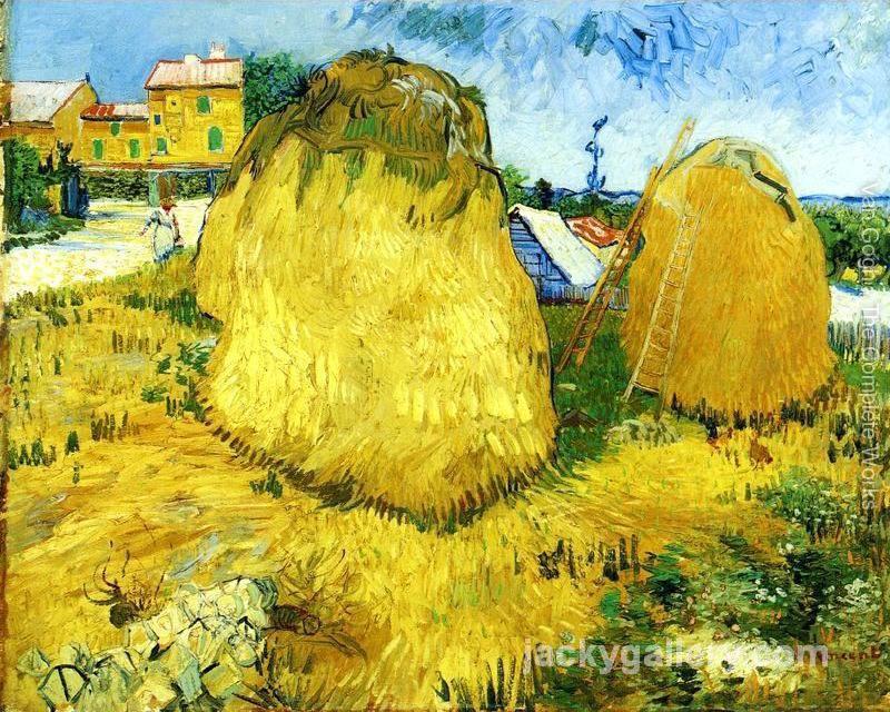 Stacks of Wheat near a Farmhouse, Van Gogh painting